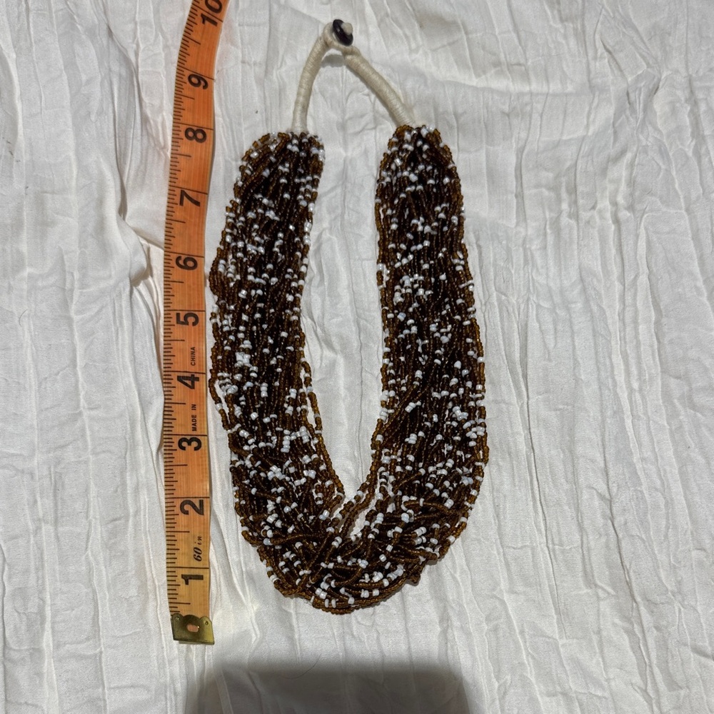 Brown and White Beaded Necklace perfect rodeo everyday vacation handmade